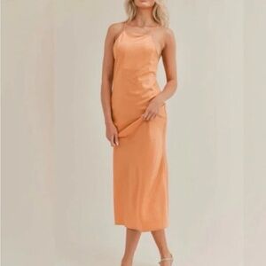 NWT Sage Apricot Satin Slip Midi Dress sz L